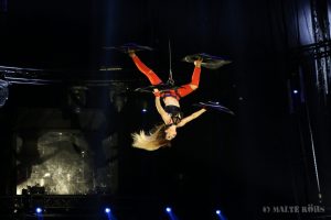 Romy Meggiolaro in an amazing air acrobatic performance of the PUNXXX show in circus Flic Flac